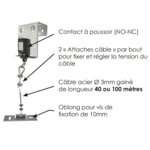 Commande d’éclairage (contact, fixation et corde acier 40 mètres)